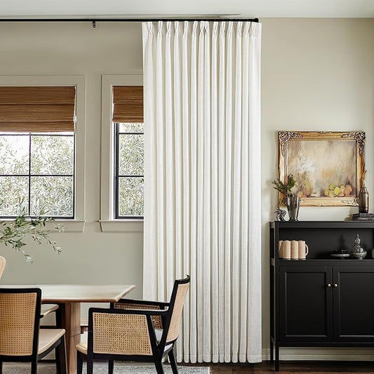 Natural Pinch Pleated Linen Curtains 102 Inches Long 60 Inch Width Linen Blend Light Filtering Window Curtains 102 Inch for Living Room Bedroom Patio Pinch Pleat Drapes Hooks Rings 1 Panel 60Wx102L