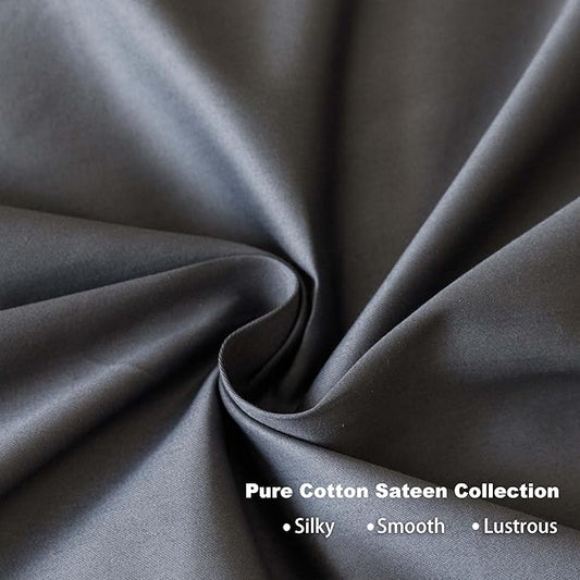 HeimenAogo Egyptian Cotton Duvet Cover Twin/Twin XL Sateen Weave, Silky Soft and Breathable Bedding Set with Zipper Closure, Long Staple Cotton Bed Linen Stormy Grey 2Pcs (68"×90")