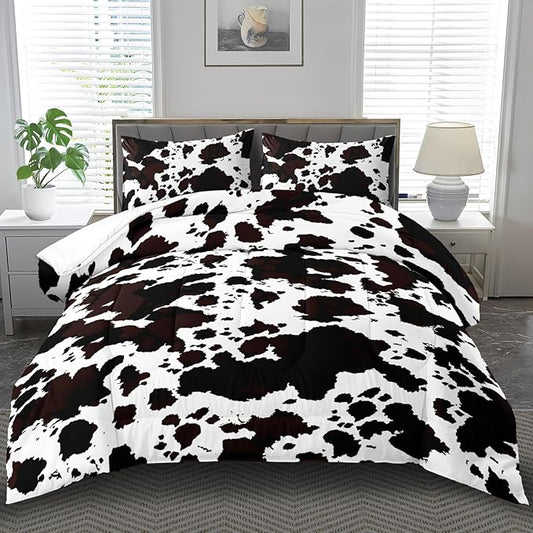 Western Comforter Set King Animal Cow Print Comforter Set King Boys Black and White Farmhouse Bedding Quilt Girls Cowboy Bedding Western Room Decor Cow Print Country Quilt
