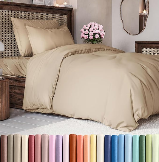Duvet Cover Twin/Twin XL Size Set - Extra Soft Duvet Cover 68 x 90 with 1 Pillow Sham - Hotel Luxury, Easy Care and Fade Free with Zipper Closures & Ties - Comfy, Cozy Breathable Bedding Set (Cream)