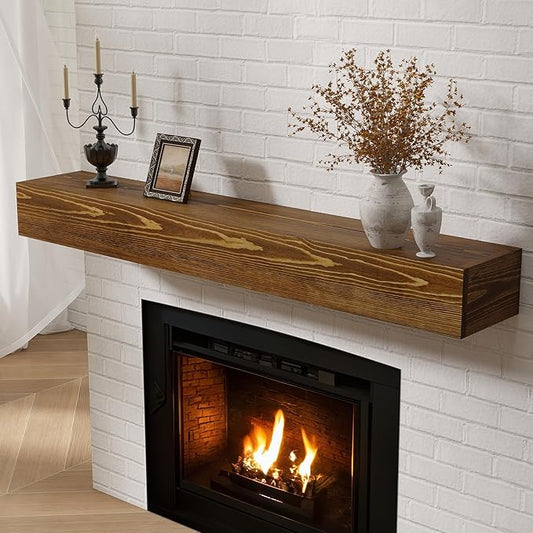 Dreamland Fireplace Mantel - Wall-Mounted Mantles for Over Fireplace - Farmhouse Fireplace Mantle Shelves - Handcrafted Wood Fireplace Mantels - Floating Fireplace Mantel 48 X 8 X 5 - Brown