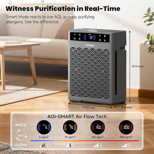 Air Purifiers for Home Large Room, Cover Up to 3000 Ft² with Air Quality Monitor and Timer, HEPA Filter Air Purifier for Bedroom with Fragrance, Air Cleaner for Dorm Room, Office - Grey
