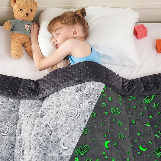yescool Weighted Blanket 7 Pounds Weighted Lap Blanket, Glow in The Dark Star Heavy Blanket, Warm Minky Weighted Throw Blanket Gift for 60-80lbs, 40"x60"