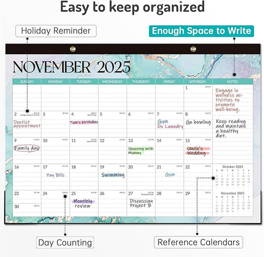 Forvencer Desk Calendar 2026, 26 Months Calendar Runs from November 2025 to December 2027, 17" x 12" Large 2026 Wall Calendar Monthly Planner with Plastic Cover for Home School Office