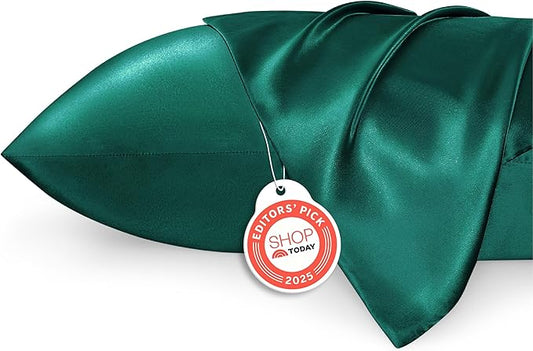 Bedsure Satin Pillowcases, Similar to Silk Pillow Cases Queen Size Set of 2, Pillow Case for Sleeping Women with Envelope Closure, Gifts for Women Men, Dark Green, 20x30 Inches, 2pcs