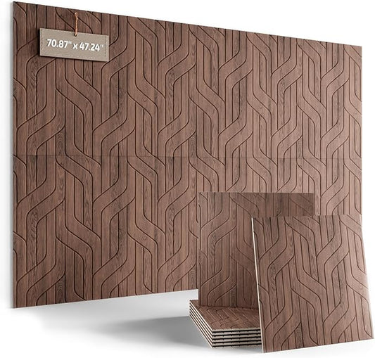 Large Felt Bulletin Board,Cork Board Alternative 70.87'' x 47.24'' Art Acoustical Wall Panels-6 Pack with 60 Adhesive Tabs,for Recording Studio/Home Offices-Walnut/Artistic