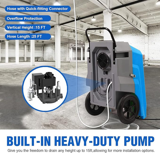 MOUNTO 180Pints LGR Industrial Dehumidifier with Pump and Drain Hose, Portable Commercial Dehumidifier with Wheels for Home, Basements, Garages, and Job Sites