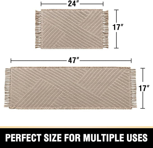 H.VERSAILTEX Waffle Bath Mat Super Absorbent Boho Bath Mat Non Slip Bath Rugs for Bathroom Floor Machine Washable Dry Fast Bathroom Rugs with Tassels (47 x 17 Plus 17 x 24 Inches, Irish Cream)