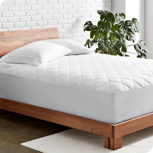 Bare Home Quilted Fitted Mattress Pad (Twin) - Cooling Mattress Cover - Easily Washable - Elastic Fitted Cover for Mattress - Stretch-to-Fit up to 15 Inches Deep (Twin)