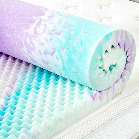 SINWEEK 2 Inch Egg Crate Memory Foam Mattress Topper Full Size, Soft Mattress Pad for Back Pain Relief, Bed Topper, CertiPUR-US Certified, Colorful