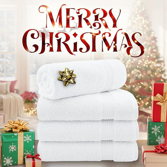 Cotton Paradise 4 Piece Turkish Bath Towels for Bathroom, Extra Large Soft Plush Towels Bathroom Set, White