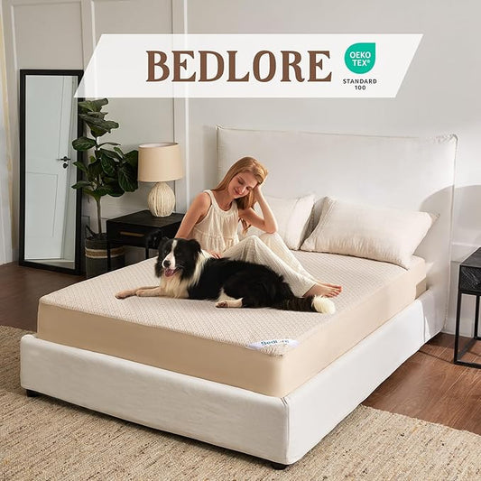BEDLORE Twin XL Size Mattress Protector, Waterproof Noiseless Mattress Cover with Stretchable Pockets for 6-15 inches Mattress, Soft Breathable Mattress Pad for College Dorm (Beige)