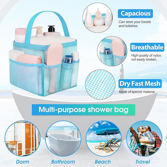 Attmu Mesh Shower Caddy Portable for College Dorm Room Essentials with 8 Pockets, Hanging Shower Caddy Dorm Basket, Quick Dry Bag for Bathroom