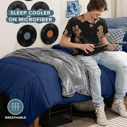 Bare Home Comforter Set - Ultra-Soft - Goose Down Alternative - Premium 1800 Series - All Season Warmth (Twin/Twin XL, Dark Blue)
