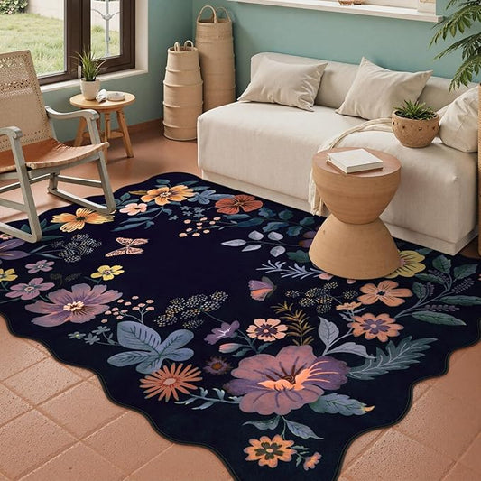 Lahome Floral Washable Rugs for Bedroom, 4X6 Area Rug Ultra-Thin Soft Living Room Rug, Non-Slip Classroom Rug Stain Resistant Lightweight Boho Low-Pile Throw Carpet for Office (4x6ft,Purple)