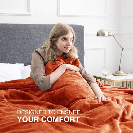 IR Imperial Rooms Fleece Blankets Queen Size 90 x 90 Inches - Super Soft Fluffy Throw Blanket for Sofa and Bed - Warm and Cozy Lightweight 400 GSM Microfiber Bed Throws Blankets (Queen, Rust)