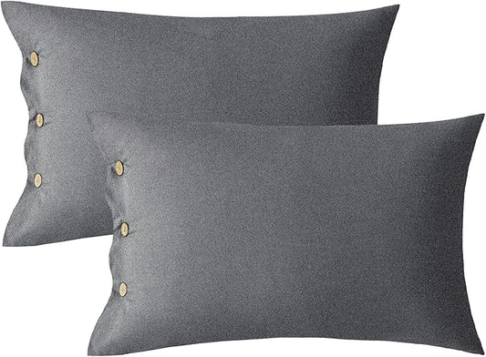 JELLYMONI Pillowcases King Set of 2 Cotton Button Pillow Covers 20×36in Black Bed Pillow Cases 100% Washed Cotton Soft Breathable (Pillows are not Included)