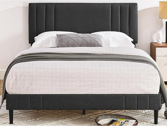 Decoro Chicago Modern Tufted Upholstered Platform Full Size Bed Frame, Dark Grey