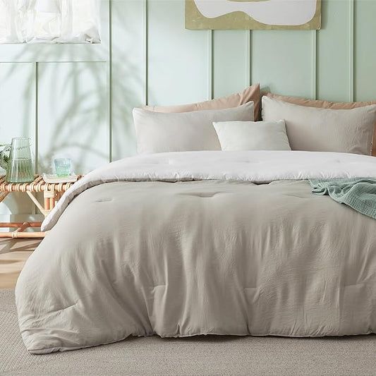 Bedsure Twin/Twin XL Comforter Set, Reversible Beige Soft Prewashed Bedding for All Seasons, 2 Pieces Warm Down Alternative Bed Set, 1 Lightweight Comforter (68"x88") and 1 Pillowcase