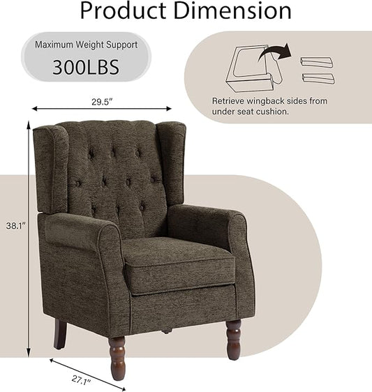 Lumibee High Back Accent Chair,Upholstered Wingback Armchair with Solid Wood Legs for Small Spaces,Comfy Single Sofa Chair for Living Room,Bedroom,Office-Taupe
