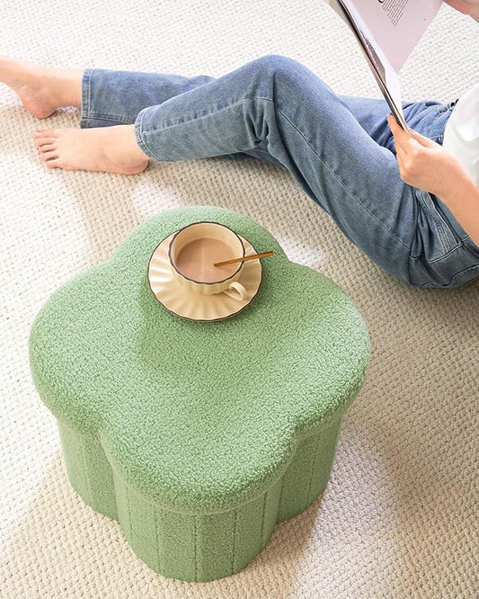 B FSOBEIIALEO Storage Ottoman Cube, Flowers Shaped Ottomans with Storage Foot Stool Footrest, Boucle Ottoman Seat for Dorm Room, Faux Teddy Fur, Green 15"x15"x15"