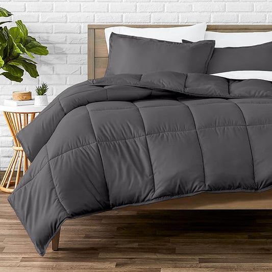 Bare Home Comforter Set - Queen Size - Ultra-Soft - Goose Down Alternative - Premium 1800 Series - Reversible - All Season Warmth (Queen, Forged Iron Grey)