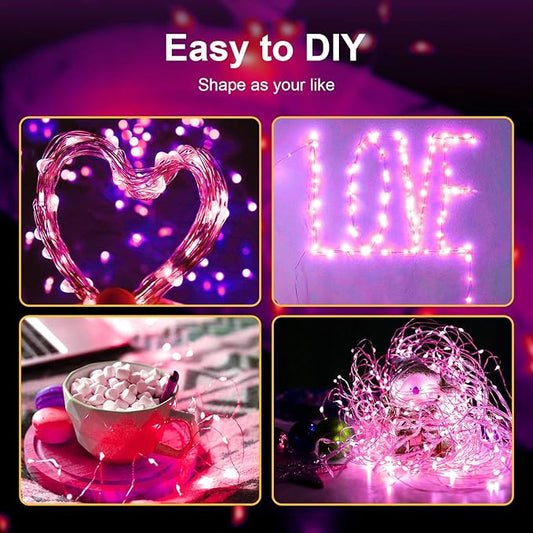 ZGWJ Fairy Lights Battery Operated, 50 Pack Twinkle String Lights 20 LED 7FT 3 Lighting Modes for Bedroom Decor, Easter, Halloween, Christmas, Party Indoor and Outdoor Decoration Pink