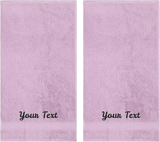 Personalized Towels, Hotel & Spa Quality, Super Soft, Highly Absorbent, Bathroom Towel Sets, 100% Turkish Genuine Cotton Monogrammed Towels 2 Piece Hand Towel Set for Face, Dorm, Gym & Spa, Lilac
