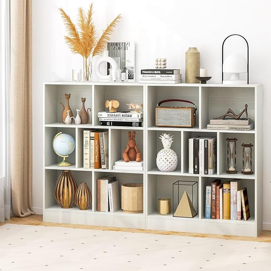 Tangkula 7-Cube Bookshelf, 41” Floor Bookcase with 2 Anti-Tipping Kits, Freestanding Storage Organizer, 4-Tier Display Shelf for Home, Office & Dorms, Natural/White (White, 7-Cube)