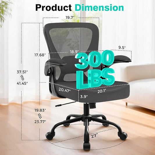 Office Chair - Ergonomic Breathable Mesh Desk Chair with Adjustable Lumbar Support and Flip-up Armrests - Executive High Back Rolling Swivel Comfortable Computer Gaming Chair for Home Office