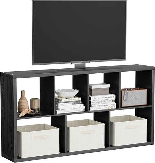 7 Cube Storage Organizer, Cube Shelf with Heavy-Duty Thick Boards, 25.12" L x 9.37" W x 48.74" H, Smooth Easy-Clean Panels, Simple Assembly, for Living Room Bedroom Office, Black