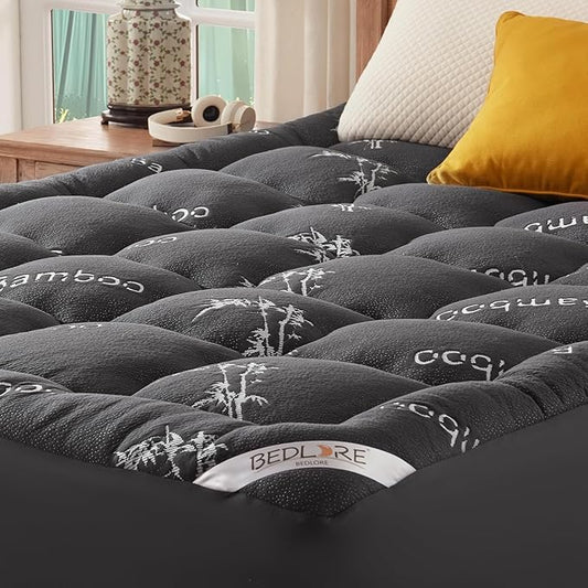 BEDLORE Twin Mattress Topper Viscose Derived from Bamboo, Thick Pillow Top Mattress Pad with Stretchable Pockets for 6"-15" Mattress, Soft Breathable Mattress Topper for Back Pain Relief(Dark Gray)