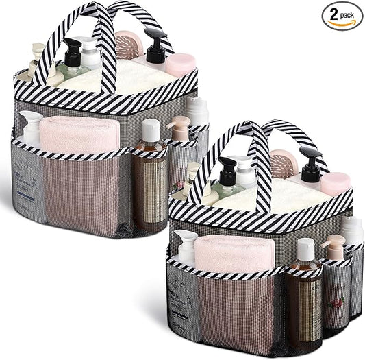Attmu 2 Pack Mesh Shower Caddy Portable for College Dorm Room Essentials with 8 Pockets, Hanging Shower Caddy Dorm Basket, Quick Dry Shower Bag for Bathroom