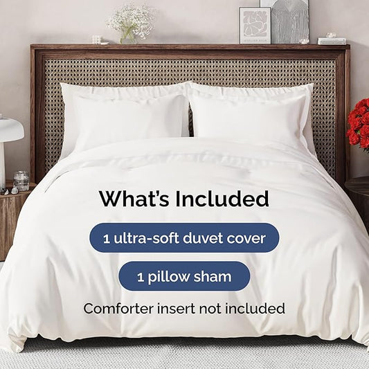 Duvet Cover Twin/Twin XL Size Set - Extra Soft Duvet Cover 68 x 90 with 1 Pillow Sham - Hotel Luxury, Easy Care and Fade Free w/ Zipper Closures & Ties - Comfy, Breathable Bedding Set (Antique White)