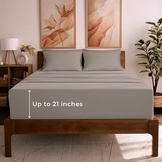 Mellanni Full Sheet Set - 6-Piece Iconic Collection Bedding, (Including 4 Pillowcases), 21-Inch Extra Deep Pocket, Easy Care, Ultra Soft, Cooling Sheets, Brushed Microfiber - Tan