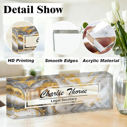 Ship Next Day-Custom Name Plate for Desk, Desk Name Plate Personalized, Acrylic Office Desk Accessories, Appreciation Gifts for Coworkers Employee Boss Teachers Men Women (Silvery Coast)