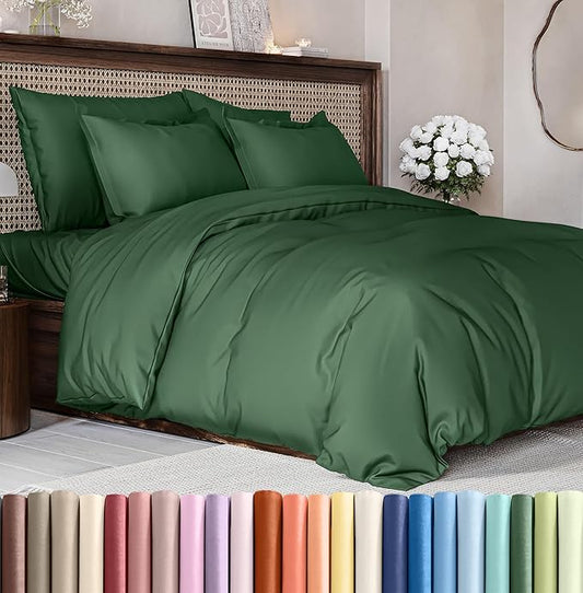 Duvet Cover Cal King Size Set - Extra Soft Cal King Size Duvet Cover 104 x 98 with 2 Pillow Shams - Hotel Luxury & Fade Free w/Zipper Closures & Ties - Comfy Breathable Bedding Set (Emerald Green)