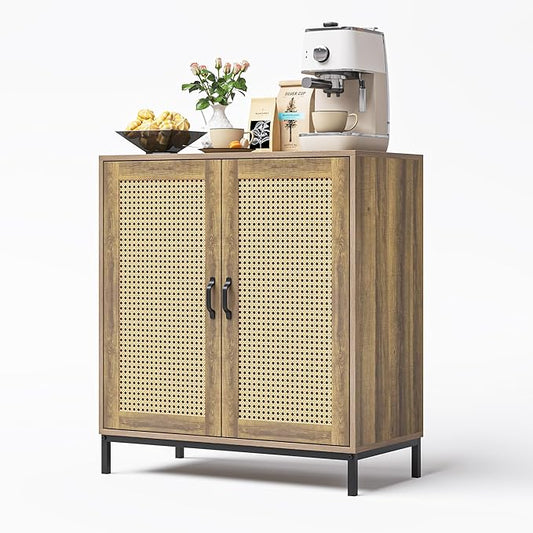 Sideboard Buffet Cabinet with Storage Rattan Entryway Cabinet with Door Modern Small Accent Credenza Coffee Bar for Living Room Dining Farmhouse