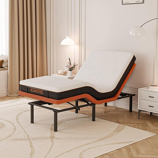 ESHINE Twin XL Adjustable Bed Frame with Mattress + 8 Inch Gel Memory Foam Mattress(Medium-Firm), Bluetooth APP Control, Wireless Remote, Zero Gravity, Anti Snore, Head and Foot Incline, Twin XL