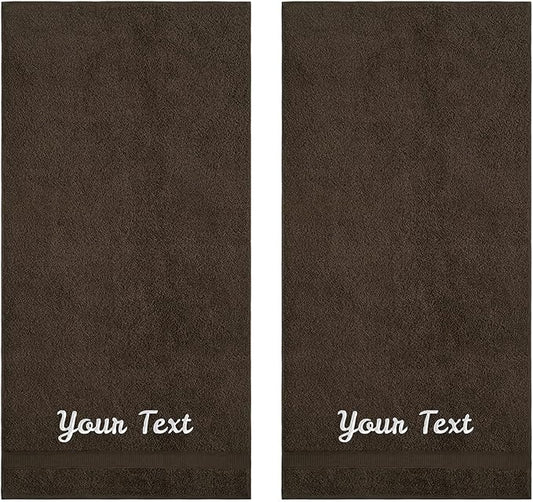 Personalized Towels, Hotel & Spa Quality, Super Soft, Highly Absorbent, 100% Turkish Genuine Cotton Monogrammed 2 Piece Bath Towel Set for Bathroom, Spa, Gym, Shower, Pool, College Dorm, Dark Brown