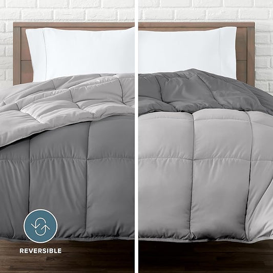 Bare Home Oversized Queen Comforter - Reversible Colors - Goose Down Alternative - Ultra-Soft - Premium 1800 Series - All Season Warmth - Bedding Comforter (Oversized Queen, Grey/Light Grey)