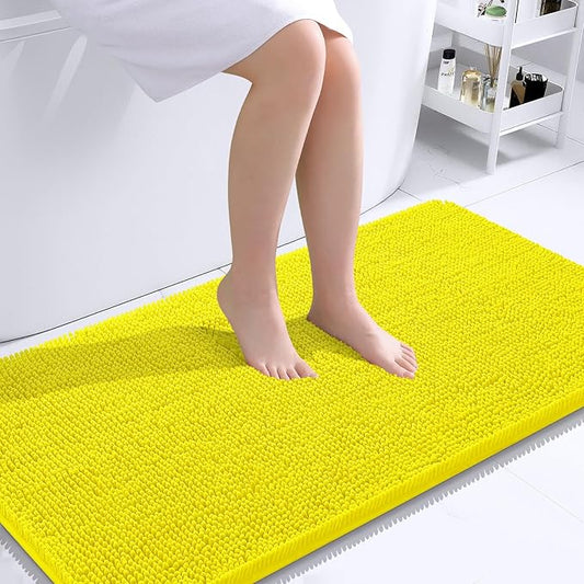 OLANLY Bathroom Rugs 44x24, Extra Soft Absorbent Chenille Bath Rugs, Rubber Backing Quick Dry, Machine Washable Bath Mats for Bathroom Floor, Tub and Shower, Home Decor Accessories, Lemon Yellow