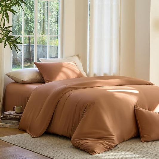 DOZ Duvet Cover Set, 100% Viscose derived from Bamboo, Organically Grown, Buttery Soft, Cooling Duvet Covers, High GSM, 1 Duvet Cover and 2 Pillowcases, 106"x90" (Clay, King/Cal King)