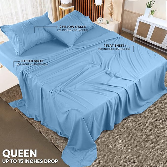 Utopia Bedding Queen Sheet Set – 4 Piece Bed Sheets for Queen Size Bed, Soft and Breathable Microfiber, Includes 1 Fitted Sheet, 1 Flat Sheet and 2 Pillowcases (Dutch Blue)