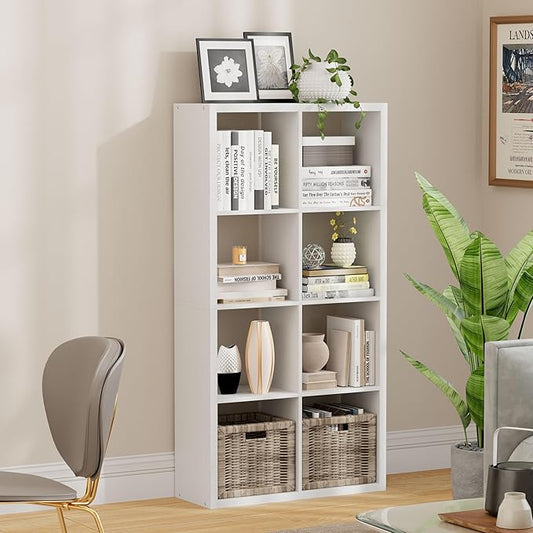 8 Cube Storage Organizer, Cube Shelf with Heavy-Duty Thick Boards, 25.12" L x 9.37" W x 48.74" H, Smooth Easy-Clean Panels, Simple Assembly, for Living Room Bedroom Office, White