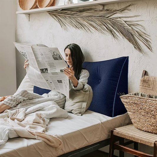11 lbs Thickened Wedge Pillow Headboard Body Positioner Bed Wedge Pillow Backrest Triangular Headboard Pillow for Sleeping with Side Pocket Velvet Positioning Support Velvet Blue Queen