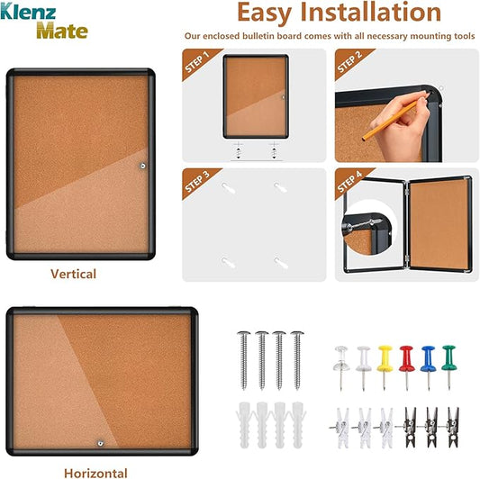 26"x20" Enclosed Cork Bulletin Board Tamper-Proof Dispaly Case,Aluminium Frame,Shatter Resistant Lockable Bulletin Board with Clear Acrylic Door for School,Office,Mall,Community,Hospital