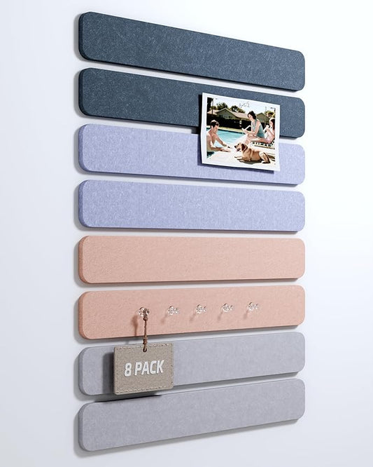 Cork Board Alternative Felt Strip Board 8-Pack 13"x2", Office Pin Board with 50 Push Pins, Adhesive Install for Bedroom Door & Home Office(Heather Grey)