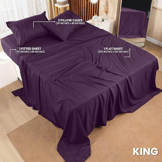 Utopia Bedding King Bed Sheets Set - 4 Piece Bedding - Brushed Microfiber - Shrinkage and Fade Resistant - Easy Care (King, Purple)