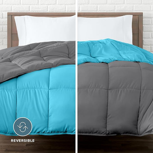 Bare Home Queen Comforter - Reversible Colors - Goose Down Alternative - Ultra-Soft - Premium 1800 Series - All Season Warmth - Bedding Comforter (Queen, Grey/Aqua)